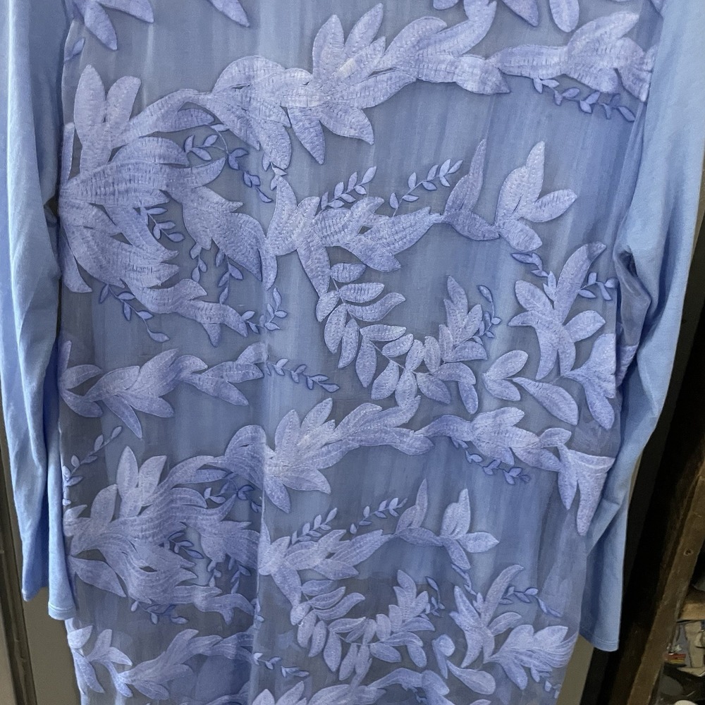 SOFT‎ SURROUNDINGS Women's Large Tunic Heart Song Silk Embroidered Dusty Blue - Picture 5 of 8